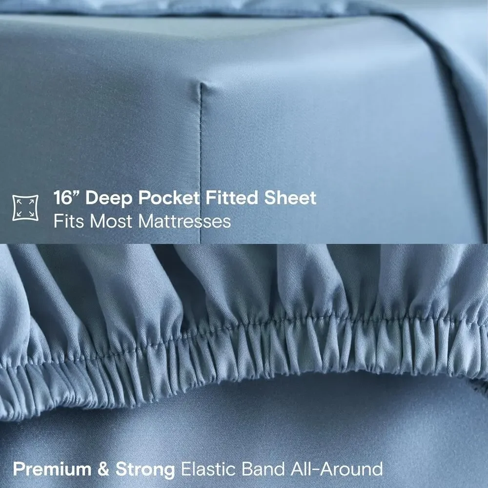 NWT Sijo DOZ Bamboo Sheet Set 4 PC -2 Pillowcases 2 Sheets Sky Blue Full/Queen